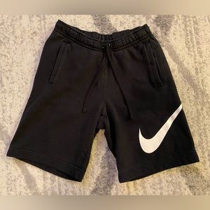 Nike Shorts Mens Small Fleece Sweat Short Black Big Swoosh Logo Back Snap Pocket